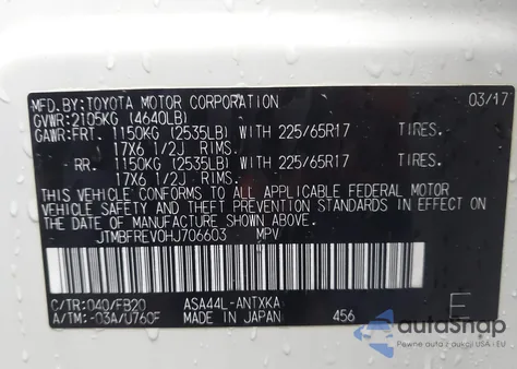 2017 Toyota Rav4 Le z USA, uszkodzony, nr VIN JTMBFREV0HJ706603